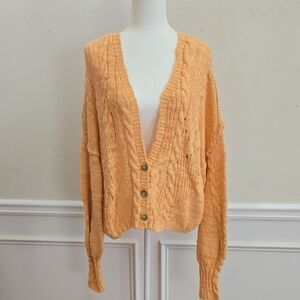 Free People Cozy Orange Cable Knit Cardigan Size XL